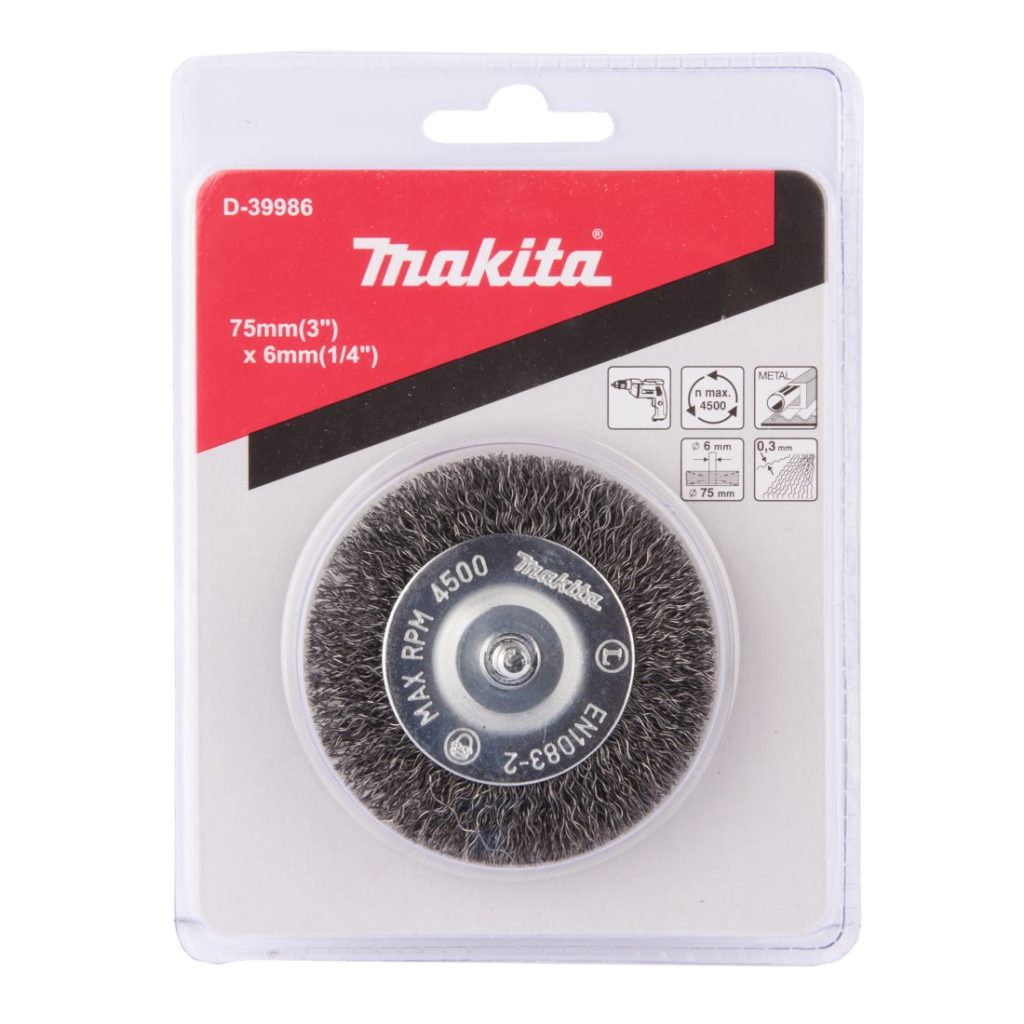 MAKITA Teräsharja 75 x 6 mm (porakoneille). Kuvassa laikkaharjapakkaus edestäpäin.