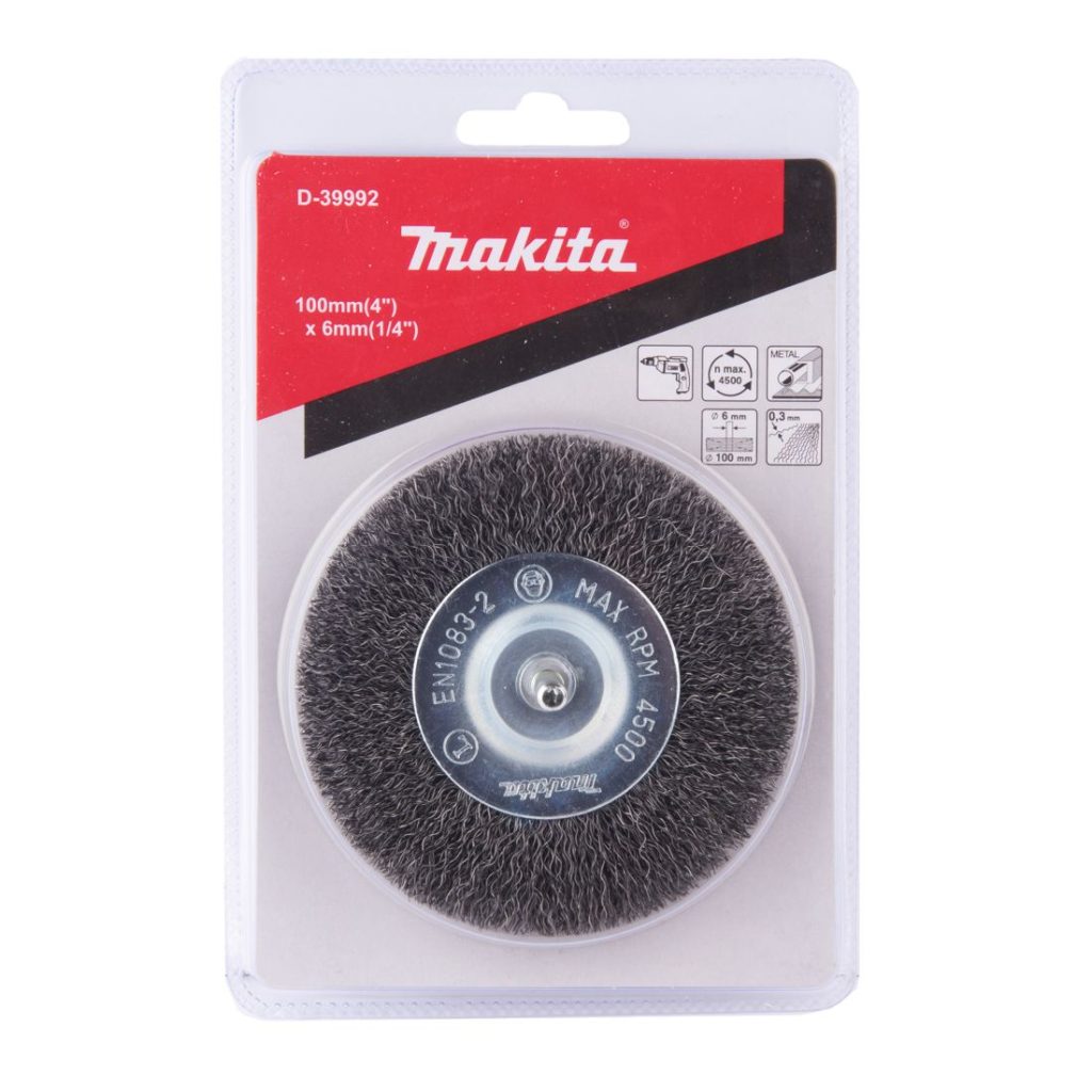MAKITA Teräsharja 100 x 6 mm (porakoneille). Kuvassa laikkaharjapakkaus edestäpäin.