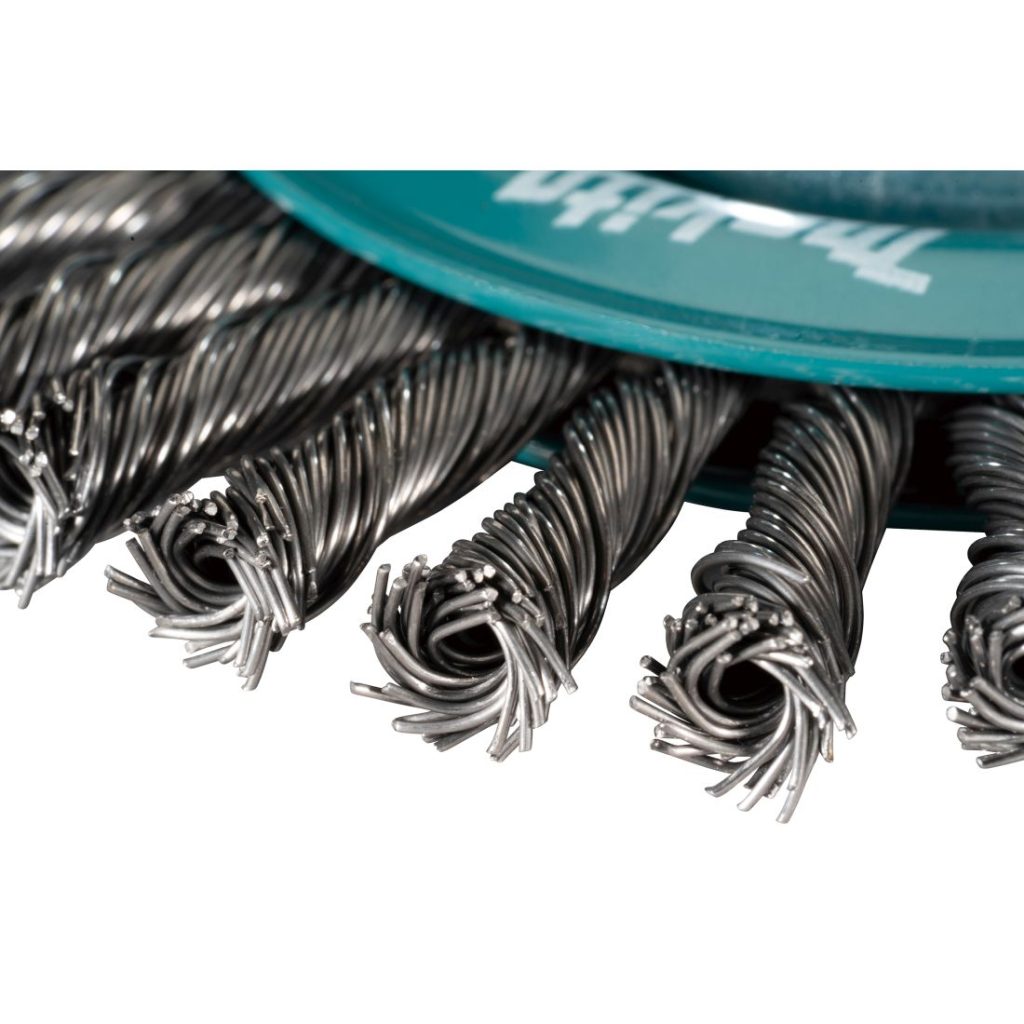 MAKITA Teräsharja 115 mm X-Lock. Lähikuvassa laikkaharja etuviistosta.