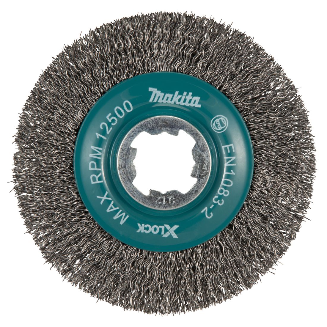 MAKITA Teräsharja 115 mm X-Lock. Kuvassa laikkaharja ylhäältäpäin.