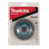MAKITA Teräsharja 100 mm X-Lock. Kuvassa kuppiharjapakkaus edestäpäin.