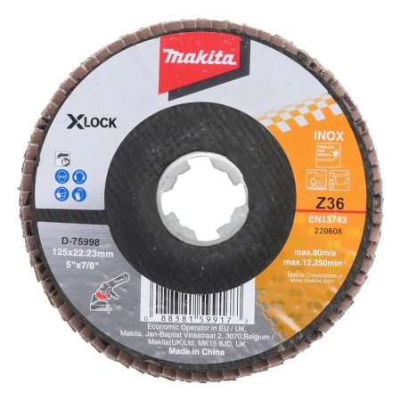 MAKITA Liuskalaikka 125 mm X-LOCK K36 rst Zircon. Kuvassa liuskalaikka ylhäältäpäin.