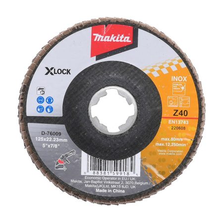 MAKITA Liuskalaikka 125 mm X-LOCK K40 rst Zircon. Kuvassa liuskalaikka ylhäältäpäin.