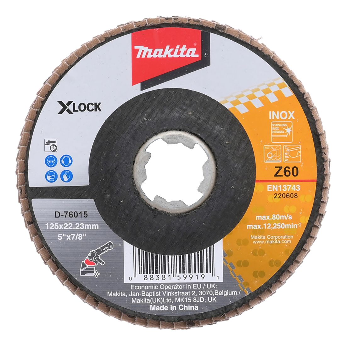 MAKITA Liuskalaikka 125 mm X-LOCK K60 rst Zircon. Kuvassa liuskalaikka ylhäältäpäin.