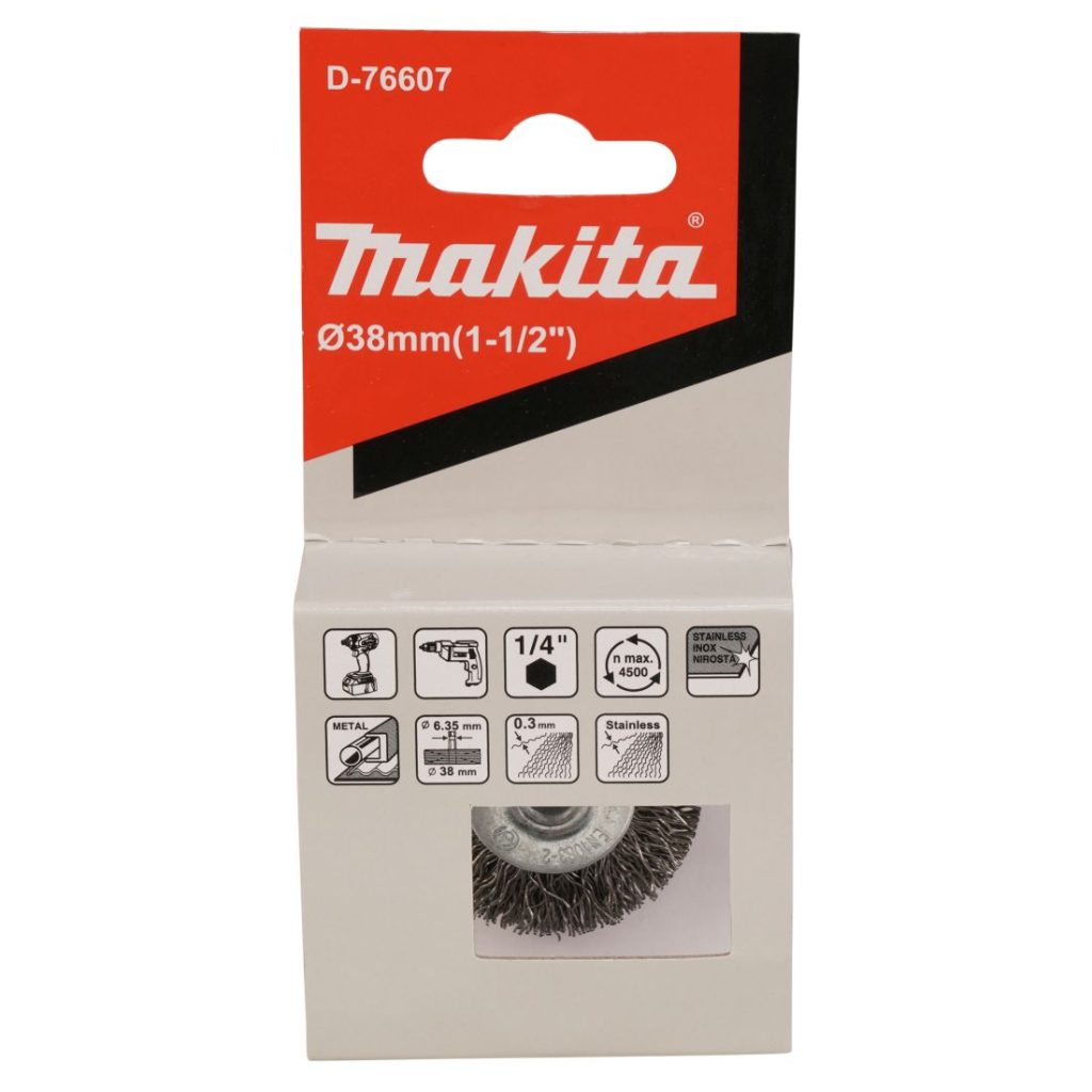 MAKITA Teräsharja 38 mm. Kuvassa laikkaharjapakkaus edestäpäin.