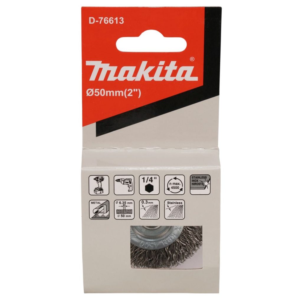 MAKITA Teräsharja 50 mm. Kuvassa laikkaharjapakkaus edestäpäin.