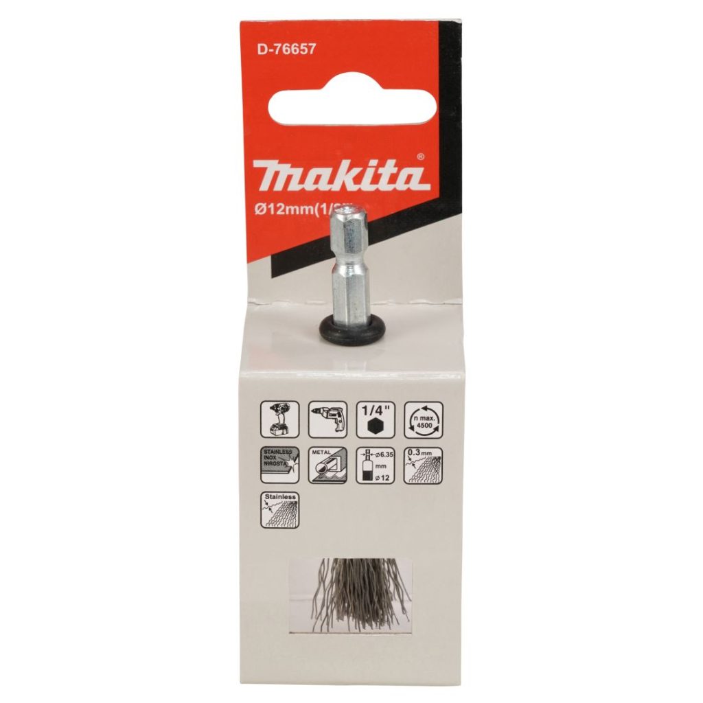 MAKITA Teräsharja 12 mm. Kuvassa pensseliharjapakkaus edestäpäin.