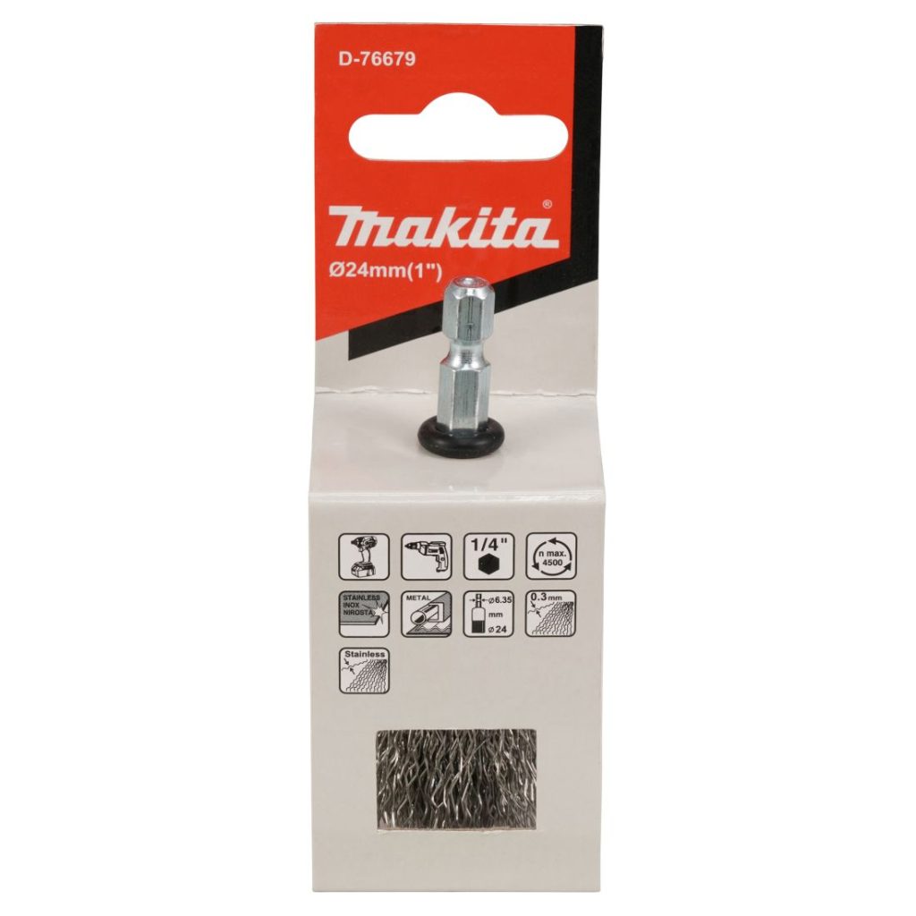 MAKITA Teräsharja 24 mm. Kuvassa pensseliharjapakkaus edestäpäin.
