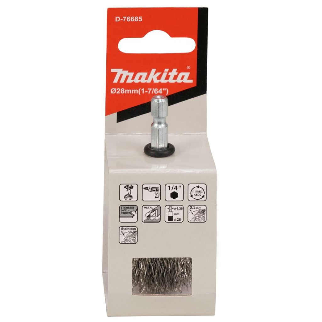 MAKITA Teräsharja 28 mm. Kuvassa pensseliharjapakkaus edestäpäin.