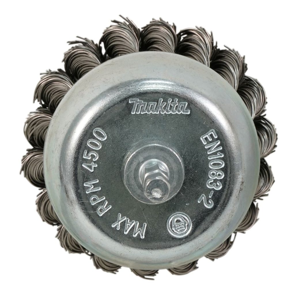 MAKITA Teräsharja 75 mm. Kuvassa kuppiharja ylhäältäpäin.
