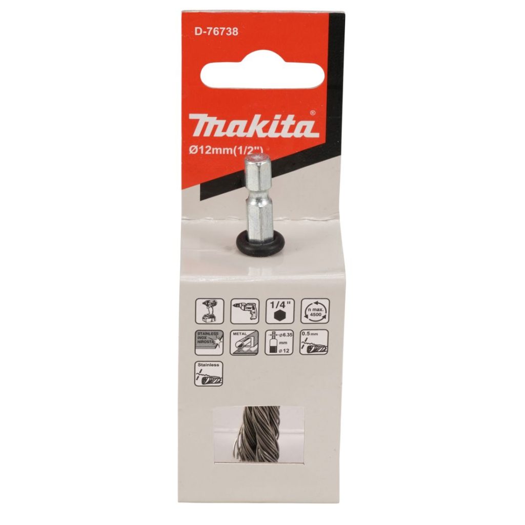 MAKITA Teräsharja 12 mm. Kuvassa pensseliharjapakkaus edestäpäin.