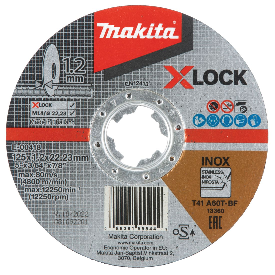 MAKITA Katkaisulaikka X-Lock, 125 x 1,2 mm. Kuvassa katkaisulaikka ylhäältäpäin.