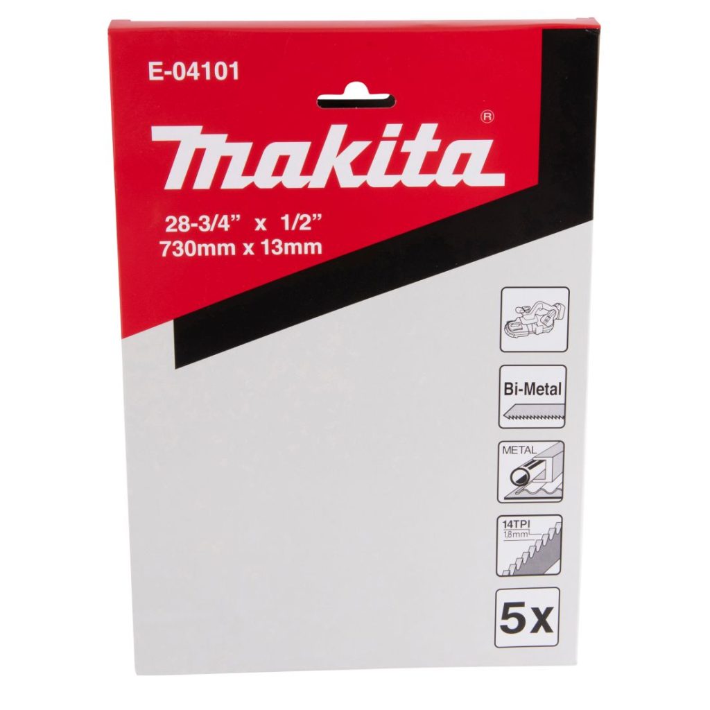MAKITA Vannesahanterä BiM 13 x 730 mm, 14tpi, 5 kpl. Kuvassa vannesahanteräpakkaus edestäpäin.