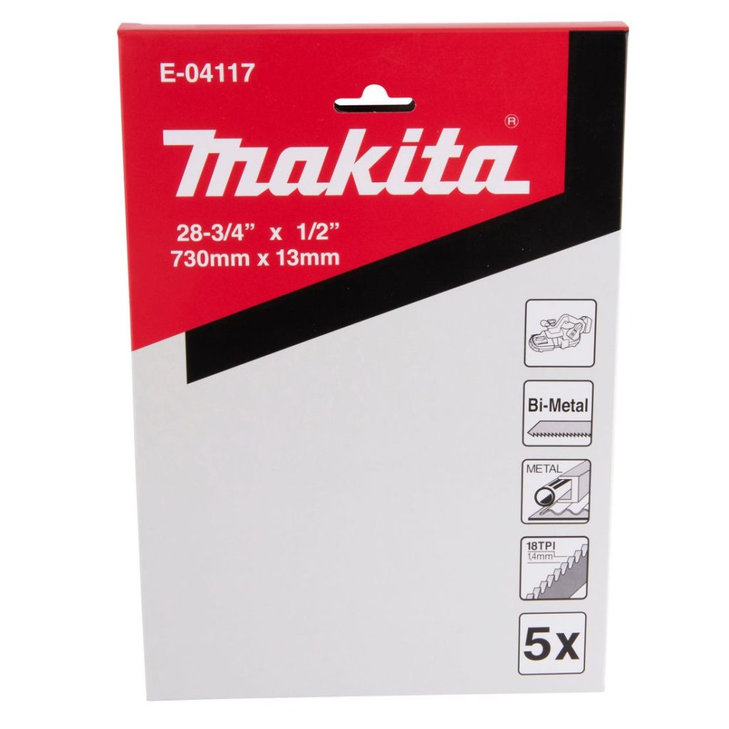 MAKITA Vannesahanterä BiM 13 x 730 mm, 18tpi, 5 kpl. Kuvassa vannesahanteräpakkaus edestäpäin.