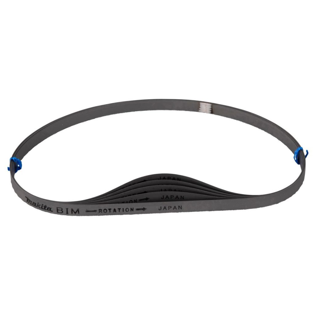 MAKITA Vannesahanterä BiM 13 x 730 mm, 24tpi, 5 kpl. Kuvassa viisi vannesahanterää yläviistosta.