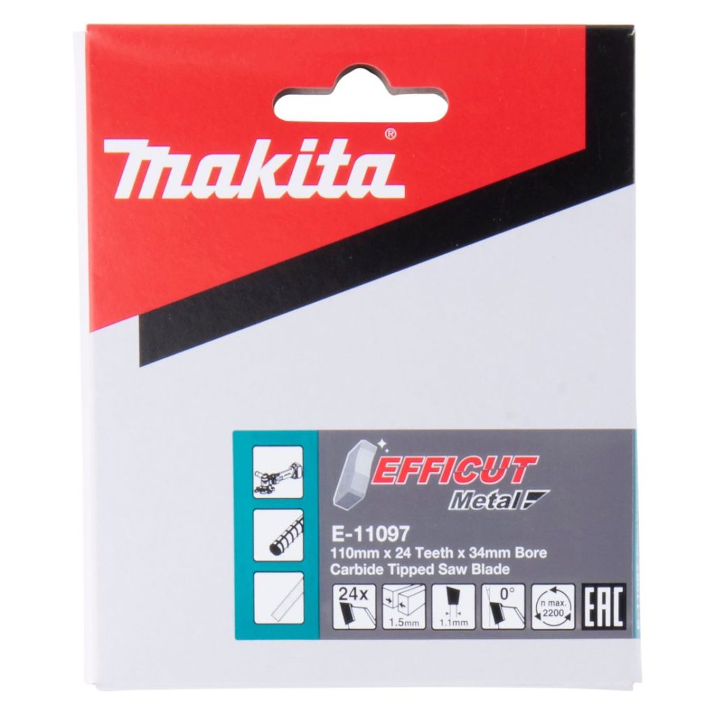 MAKITA Varaterä ilman laippaa DSC250/DSC251 metallileikkuri, Efficut. Kuvassa varateräpakkaus edestäpäin.