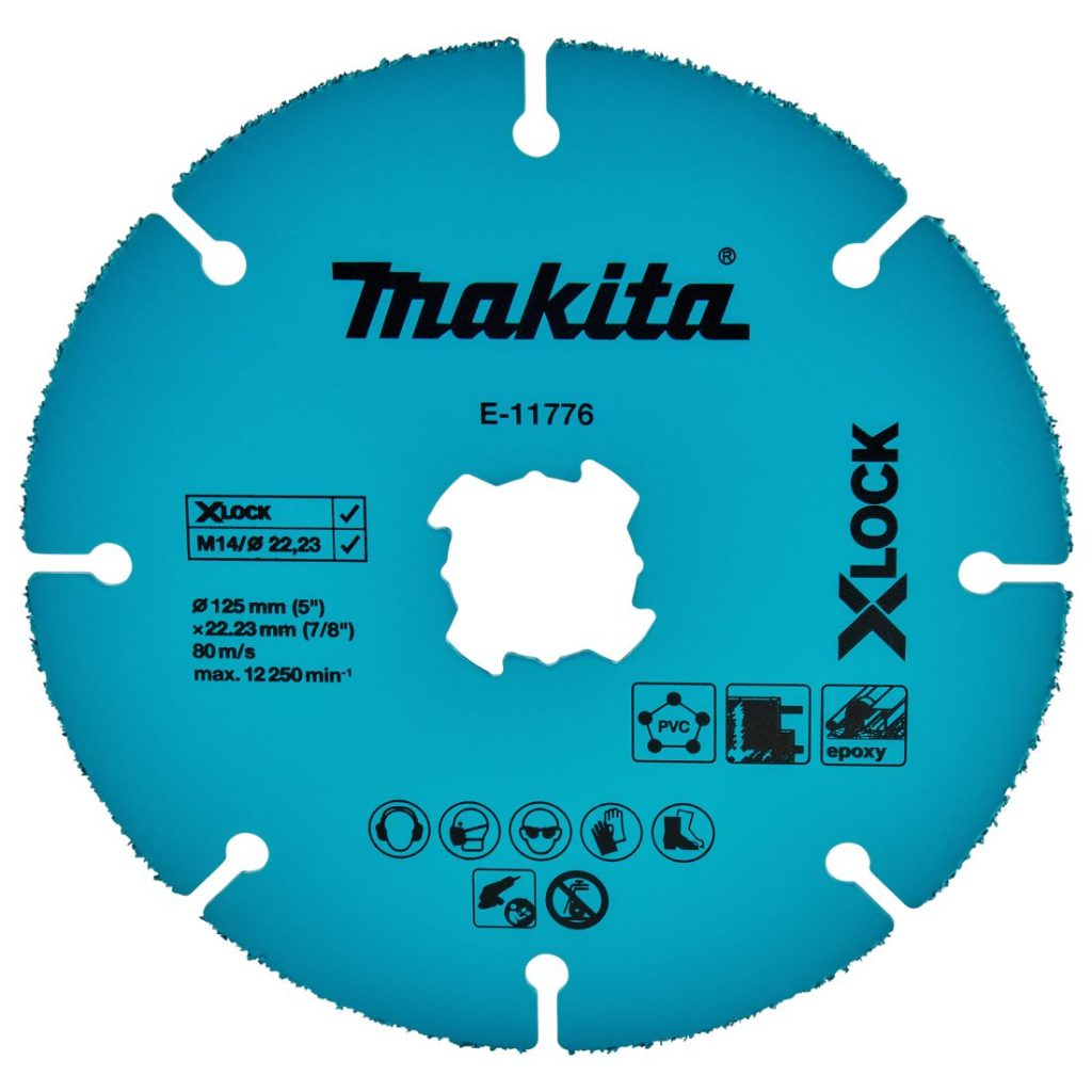 MAKITA Katkaisulaikka timantti 125X2,0mm, X-LOCK, Muovi, kupari, komposiitti. Kuvassa katkaisulaikka ylhäältäpäin.
