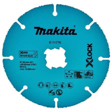 MAKITA Katkaisulaikka timantti 125X2,0mm, X-LOCK, Muovi, kupari, komposiitti. Kuvassa katkaisulaikka ylhäältäpäin.