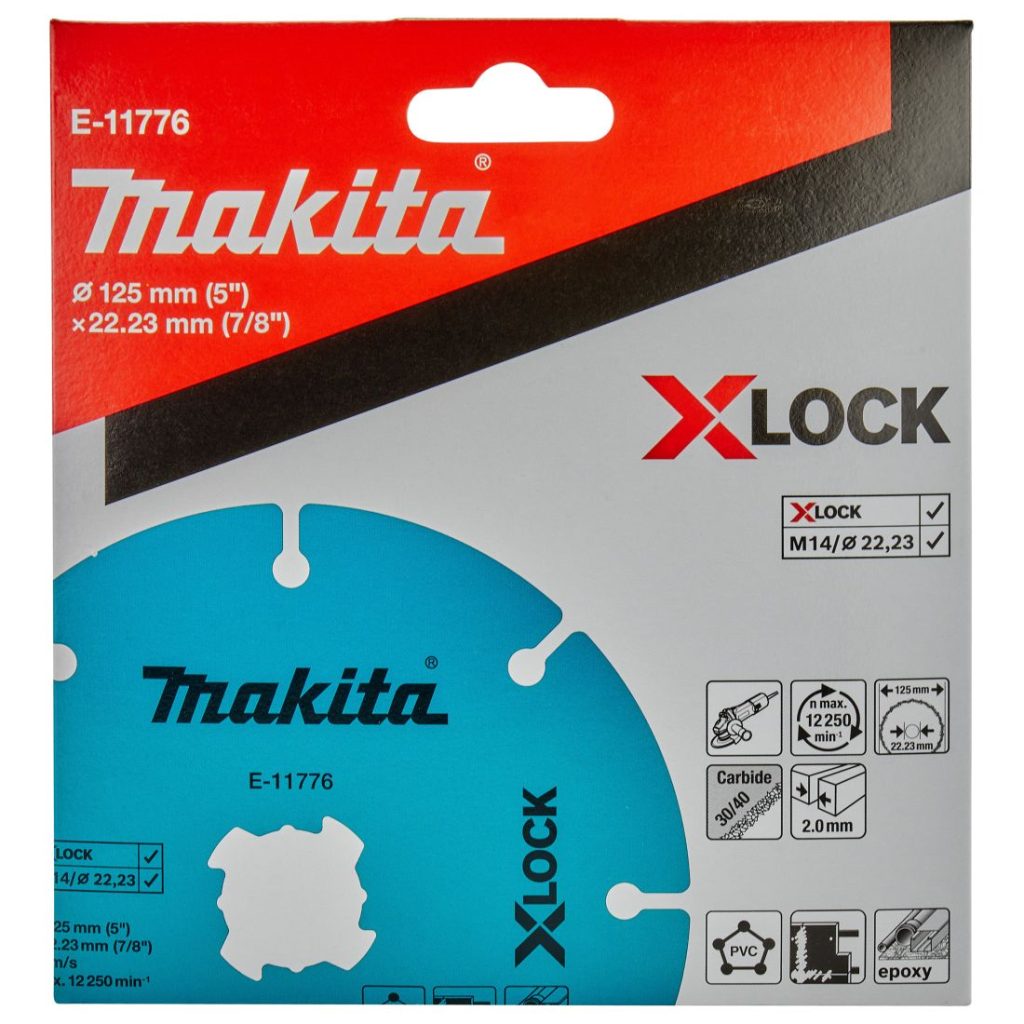 MAKITA Katkaisulaikka timantti 125X2,0mm, X-LOCK, Muovi, kupari, komposiitti. Kuvassa katkaisulaikkapakkaus edestäpäin.