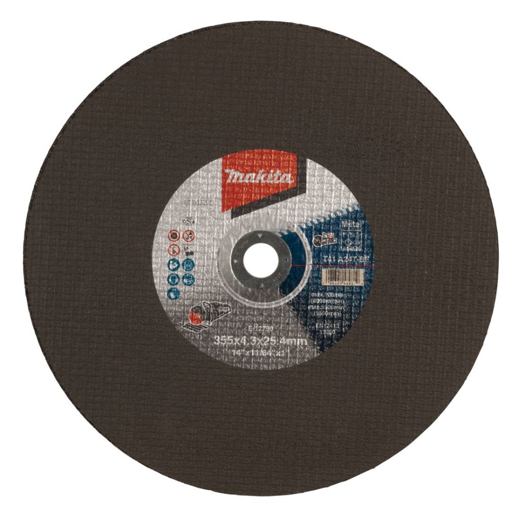 MAKITA Katkaisulaikka metalli 355x4,3x25,4 mm, A24T, 5kpl. Kuvassa katkaisulaikka edestäpäin.