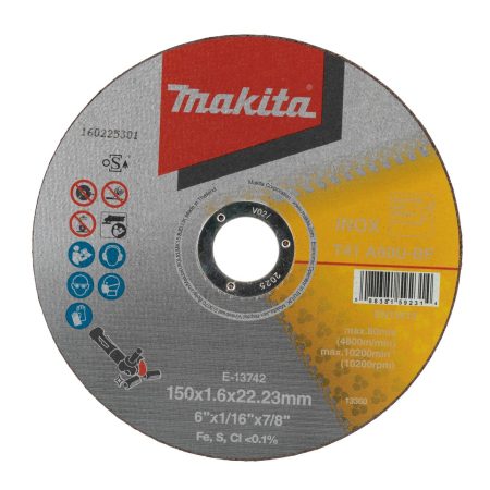 MAKITA Katkaisulaikka metalli 150 x 1,6 mm. Kuvassa katkaisulaikka edestäpäin.