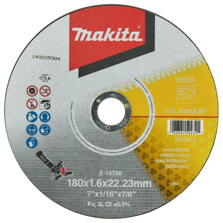 MAKITA Katkaisulaikka metalli 180 x 1,6 mm. Kuvassa katkaisulaikka edestäpäin.
