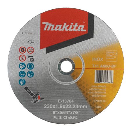 MAKITA Katkaisulaikka 230x1,9 mm metalli/RST (INOX). Kuvassa katkaisulaikka edestäpäin.