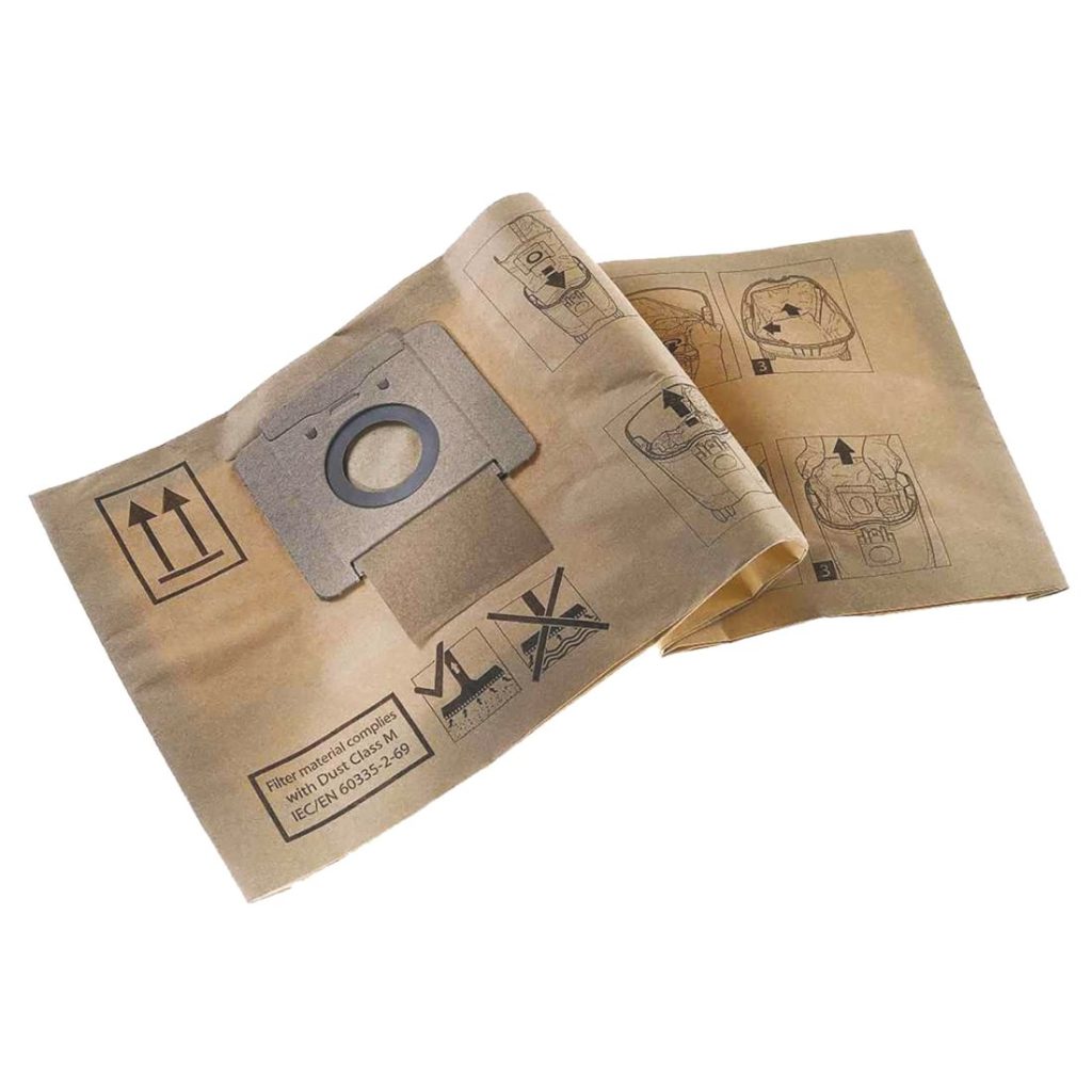 MAKITA Pölypussi paperi 2-kerroksinen 5 kpl. Kuvassa pölypussi etuyläviistosta.