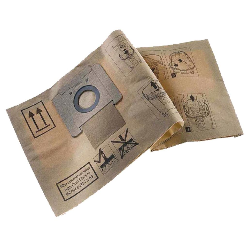 MAKITA Pölypussi paperi 2-kerroksinen 5 kpl. Kuvassa pölypussi etuyläviistosta.