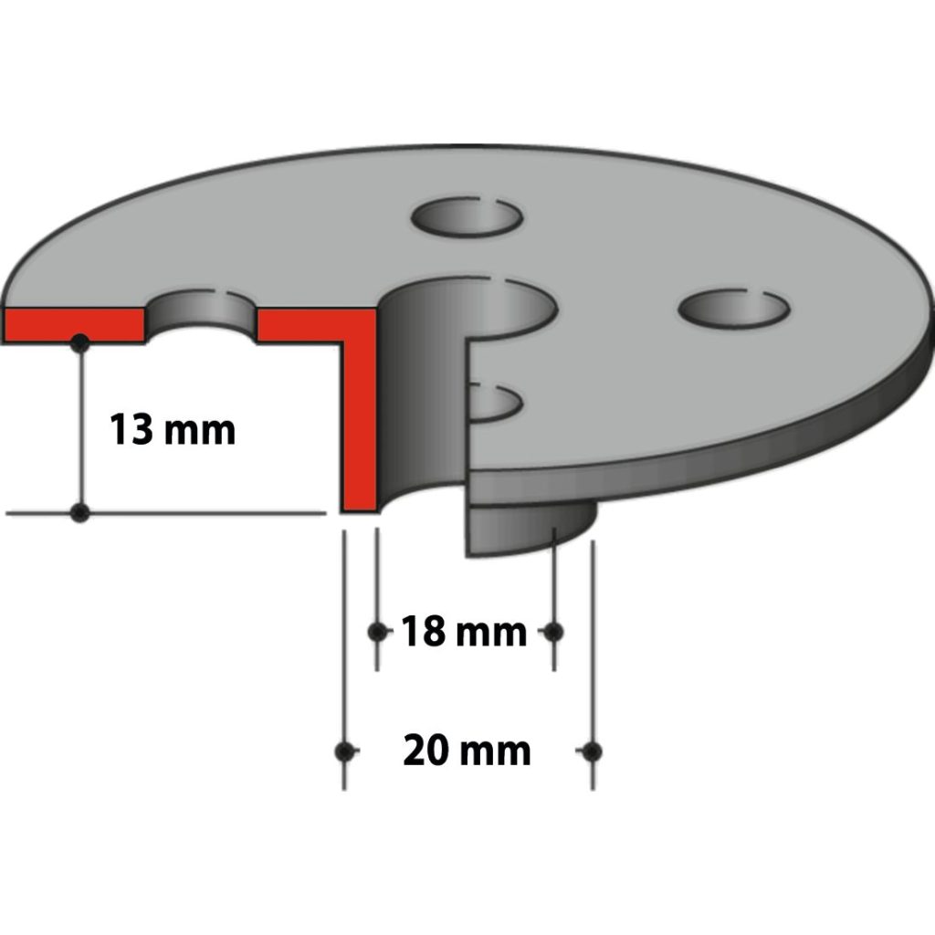 MAKITA Mallineohjain 18x20x13mm. Havainnekuvassa mallineohjaimen mitat.