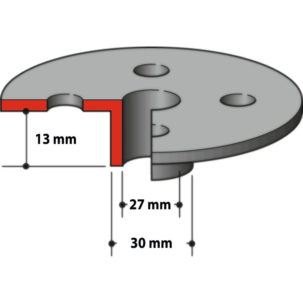 MAKITA Mallineohjain 27x30x13mm. Havainnekuvassa mallineohjaimen mitat.