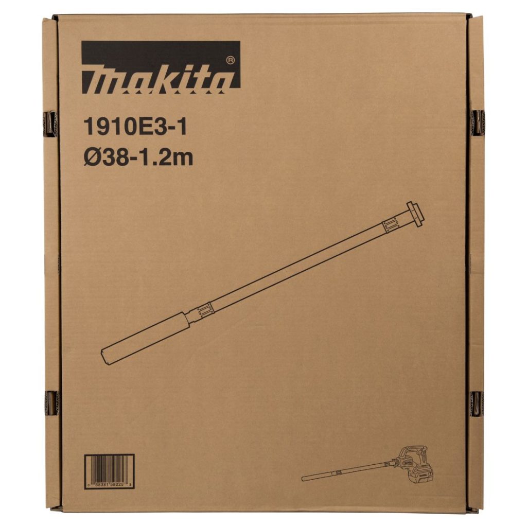 MAKITA Betonivibran täryvarsi Ø 38 mm, pituus 1200 mm. Kuvassa täryvarren pakkaus edestäpäin.