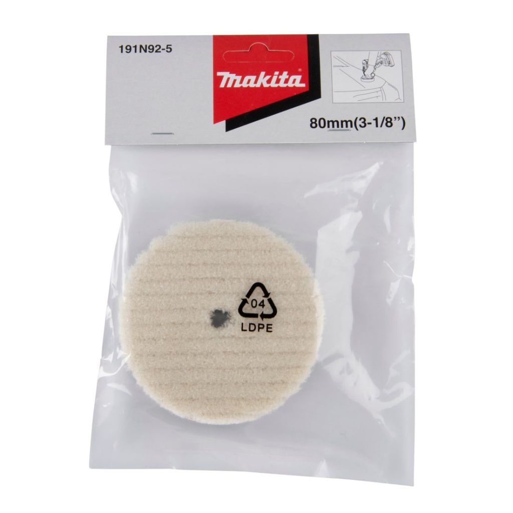 MAKITA Kiillotusmoppi villaa 80 mm. Kuvassa vaahtosienipakkaus edestäpäin.