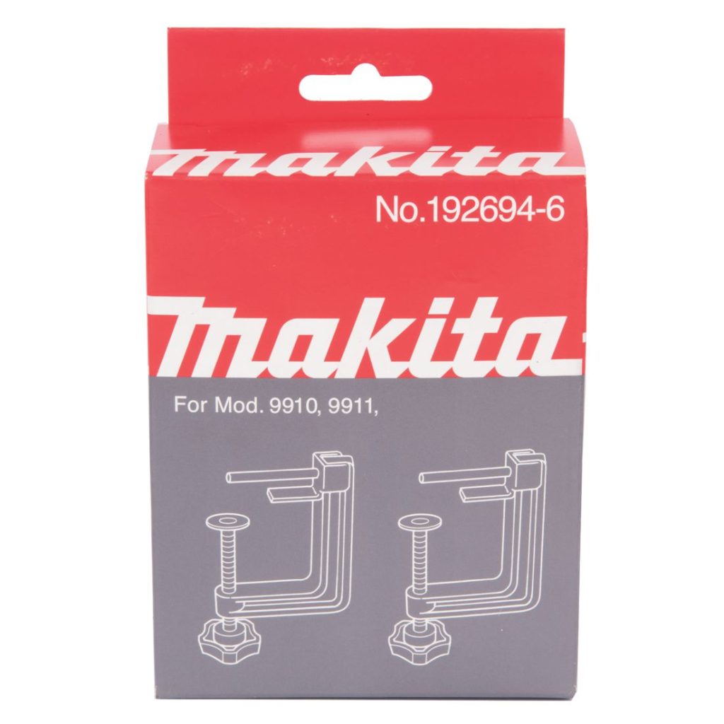 MAKITA Kiinnityspuristimet pöytään. Kuvassa kiinnityspuristinpakkaus edestäpäin.