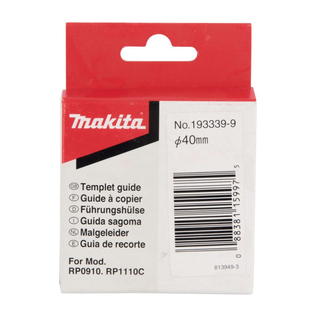 MAKITA Mallineohjain 37x40x13mm. Havainnekuvassa mallineohjaimen pakkaus edestäpäin.