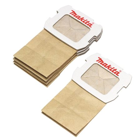 MAKITA Pölypussi paperi, pölykotelon sisään, 5 kpl. Kuvassa paperisia pölypusseja etuyläviistosta.