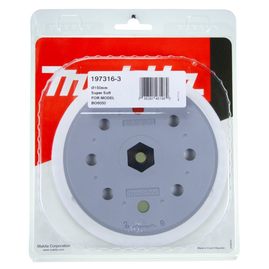 MAKITA Hioma-alusta 150mm, erittäin pehmeä. Kuvassa hioma-alustapakkaus edestäpäin.