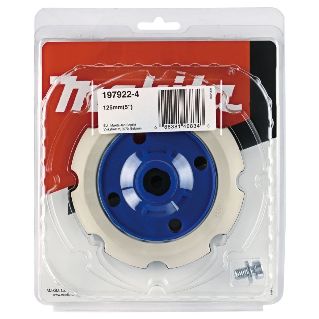 MAKITA Tarra-alusta 125 mm. Kuvassa tarra-alustapakkaus edestäpäin.