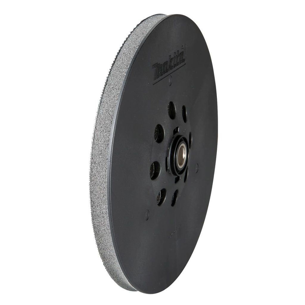 MAKITA Hioma-alusta 210mm erittäin pehmeä, tarrakiinnityksellä. Kuvassa hiomalautanen etuviistosta.