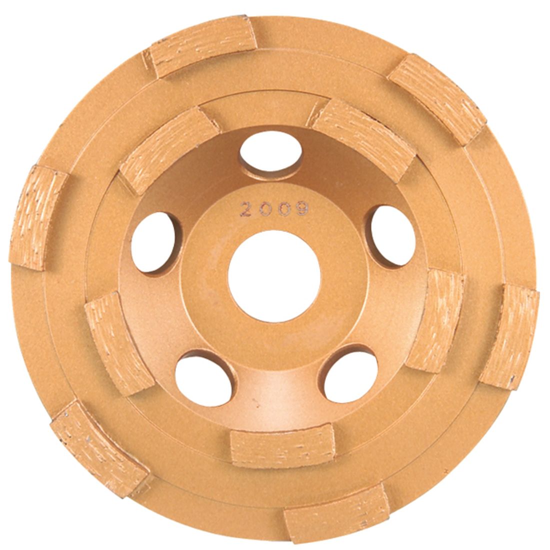 MAKITA Timanttikuppilaikka 125mm, 2-rivinen segmentti, karkea hionta. Kuvassa timanttikuppilaikka edestäpäin.