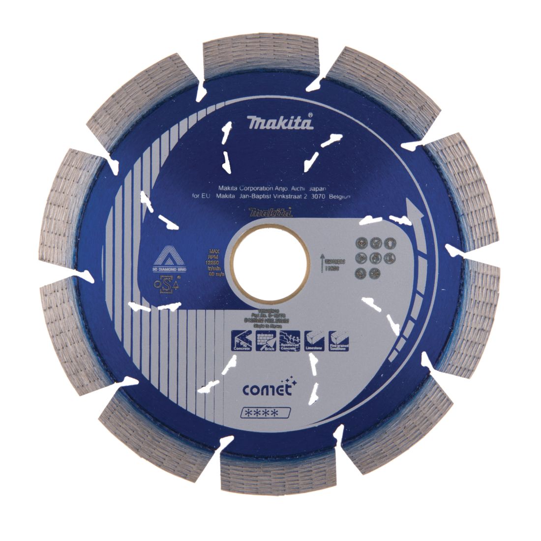 MAKITA Timanttikatkaisulaikka 125 x 20/22,23mm, Comet Rapid. Kuvassa timanttikatkaisulaikka edestäpäin.