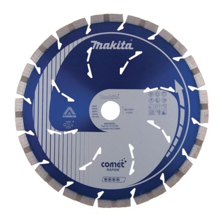MAKITA Timanttikatkaisulaikka 230mm, Comet Rapid, segmenttikorkeus 10mm, jäähdytysreiät, 3DDG. Kuvassa timanttikatkaisulaikka edestäpäin.