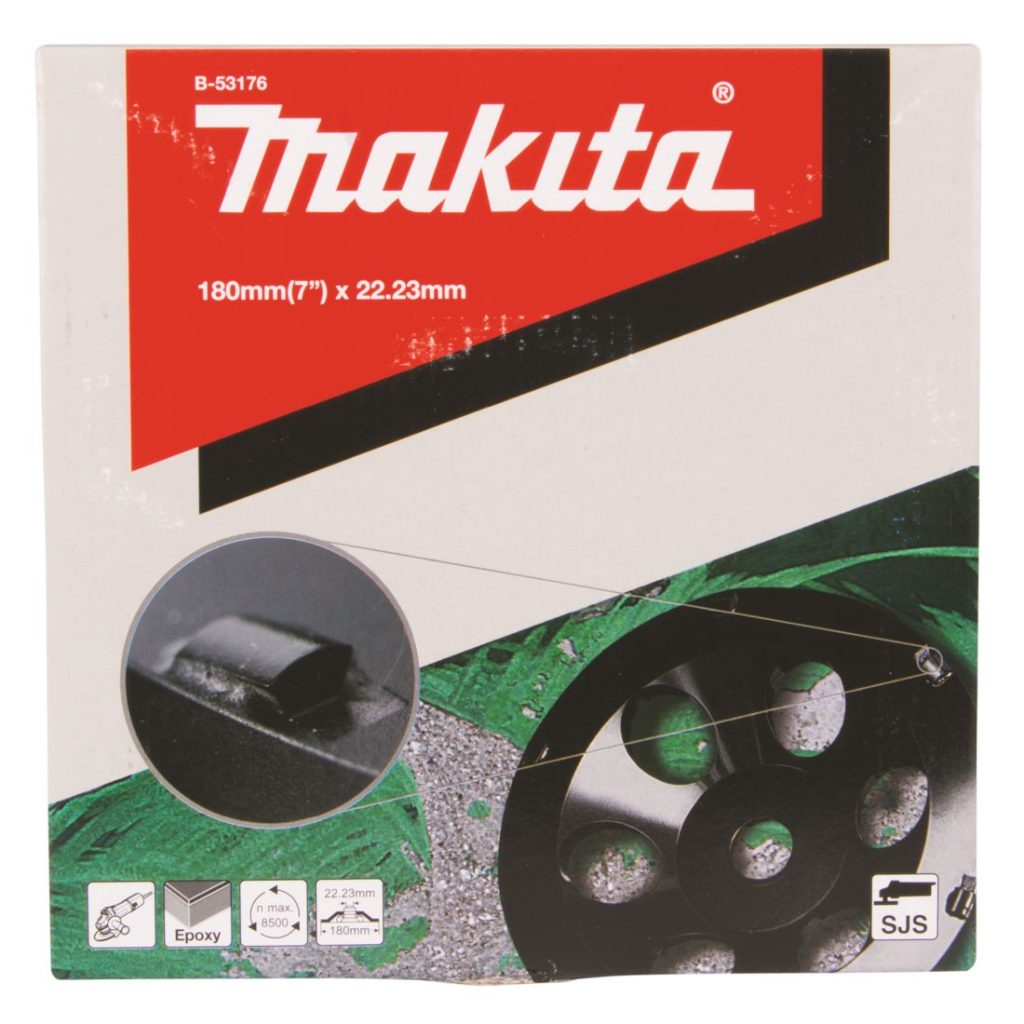 MAKITA Timanttikuppilaikka 180mm, PCD laikka, maalin ym. poistoon. Kuvassa timanttikuppilaikkapakkaus edestäpäin.