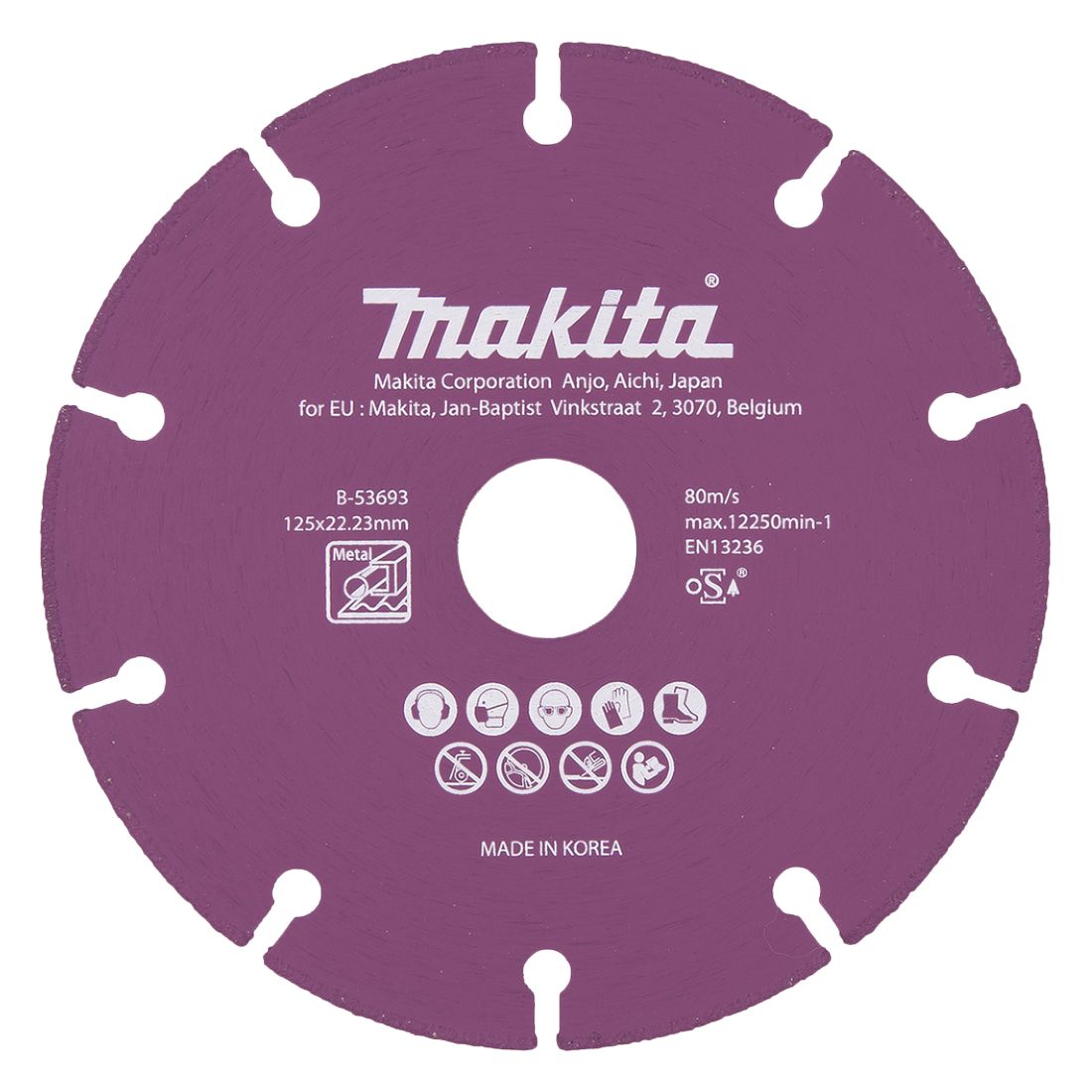 MAKITA Timanttikatkaisulaikka 125 x 1,3 x 22,23 mm. Kuvassa timanttikatkaisulaikka edestäpäin.