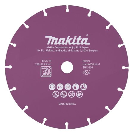 MAKITA Timanttikatkaisulaikka 230x1,6x22,23mm. Kuvassa timanttikatkaisulaikka edestäpäin.