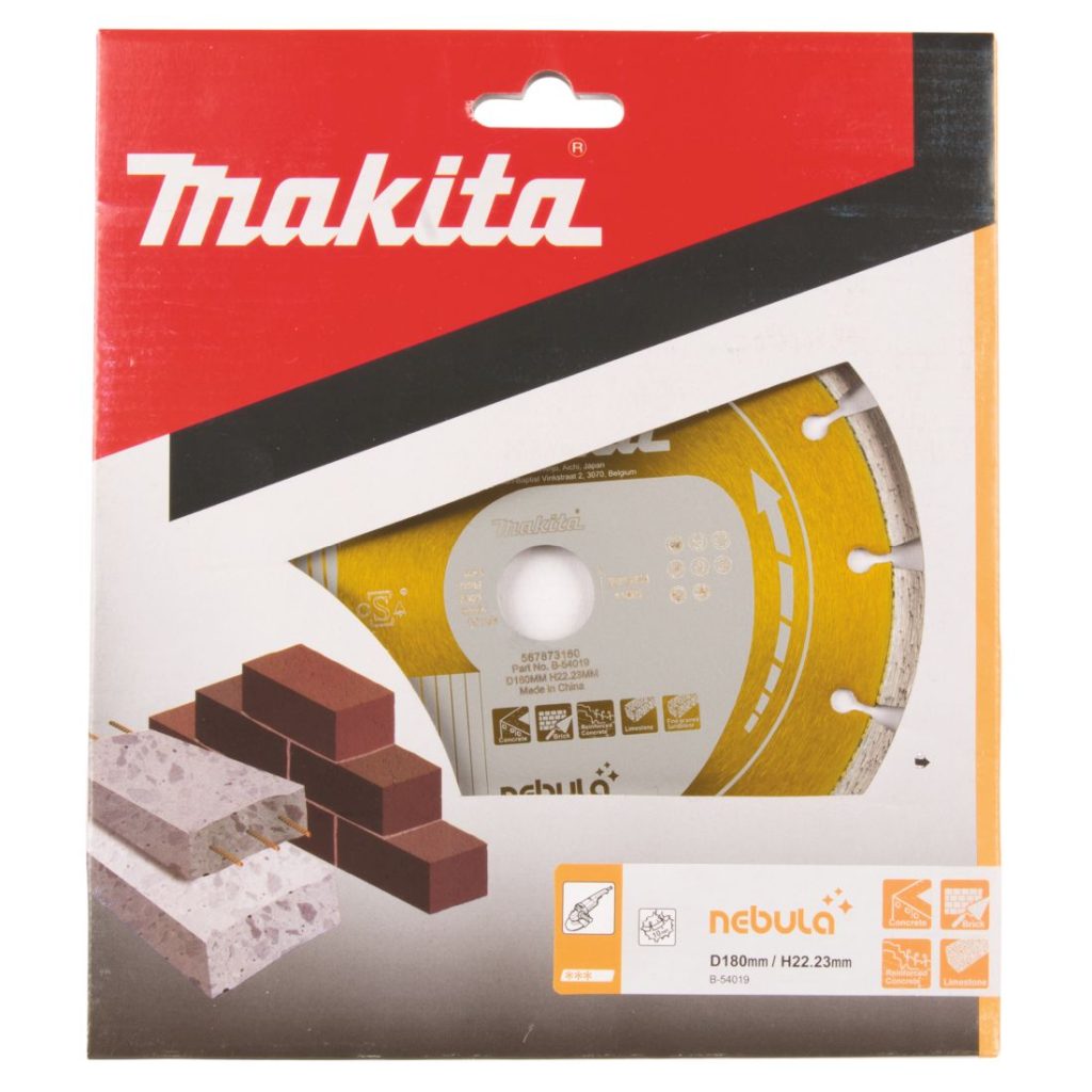 MAKITA Timanttikatkaisulaikka 230x22,23mm, Nebula, segmenttikorkeus 10mm. Kuvassa timanttikatkaisulaikkapakkaus edestäpäin.