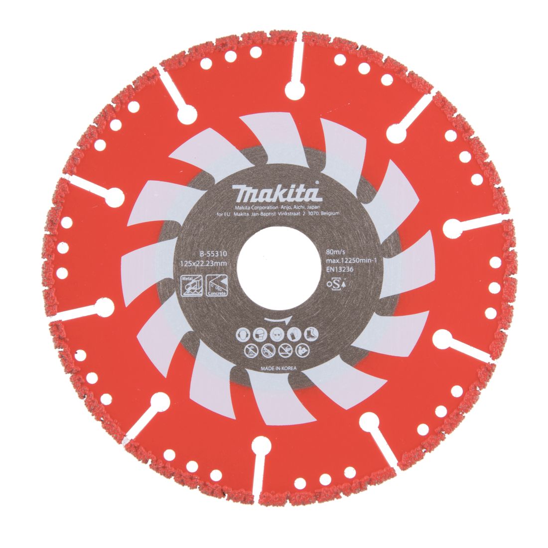 MAKITA Timanttikatkaisulaikka 125x22,23mm Rescue. Kuvassa timanttikatkaisulaikka edestäpäin.