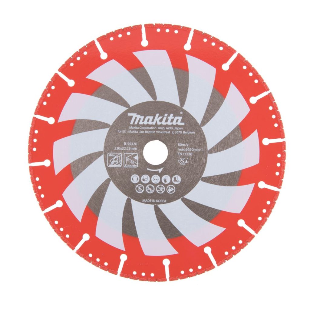 MAKITA Timanttikatkaisulaikka 230x22,23 mm Rescue. Kuvassa timanttikatkaisulaikka edestäpäin.