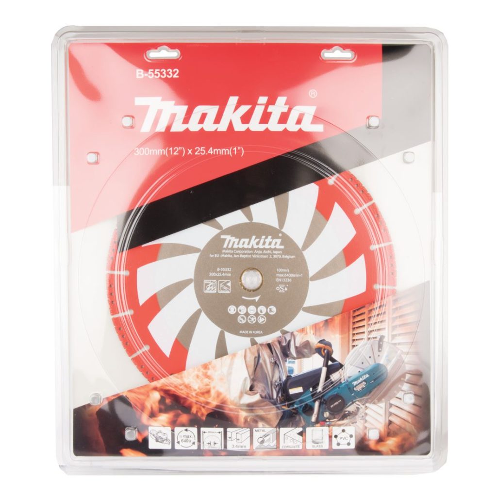 MAKITA Timanttikatkaisulaikka 300x25,4mm Rescue. Kuvassa timanttikatkaisulaikkapakkaus edestäpäin.