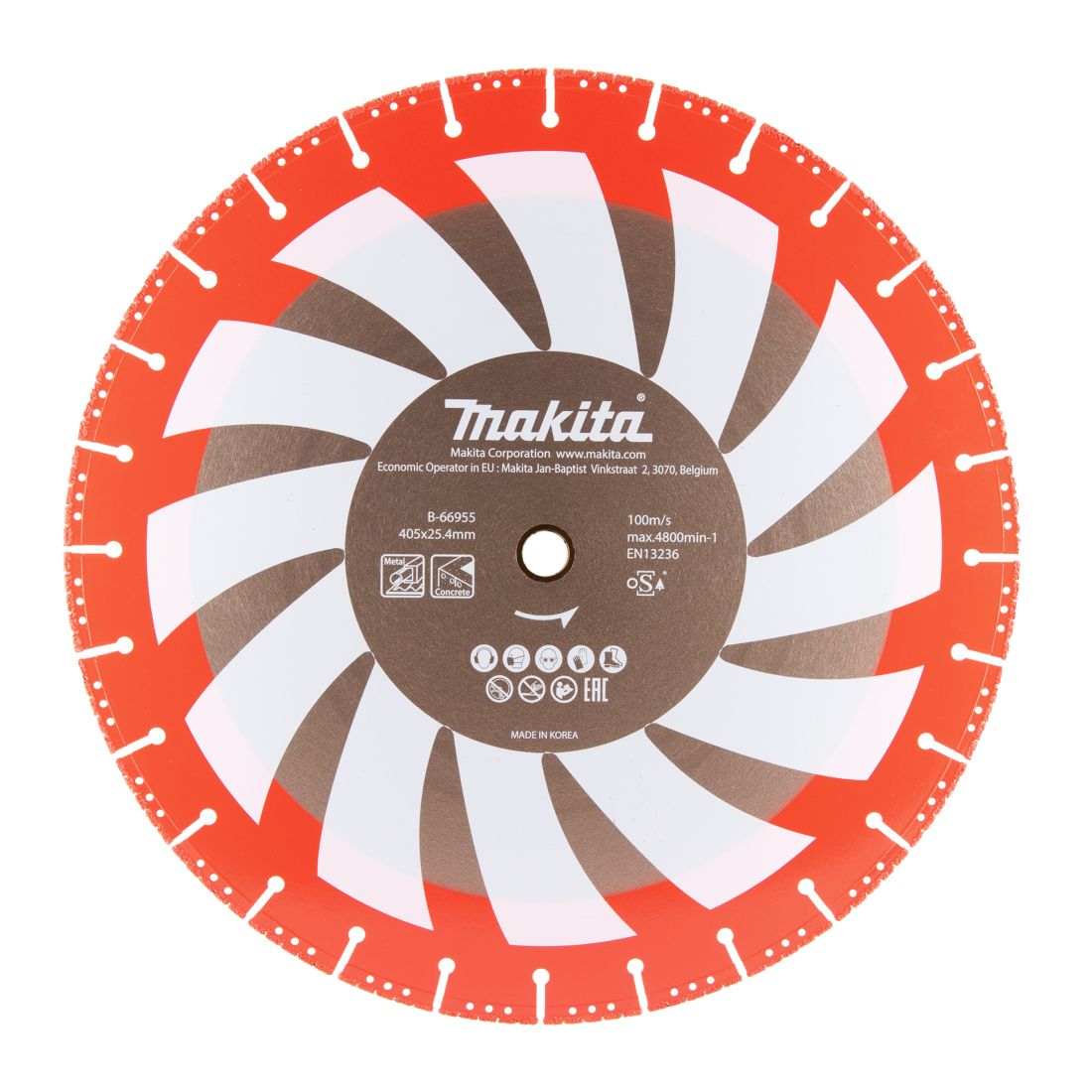 MAKITA Timanttikatkaisulaikka 400x25,4mm, Rescue. Kuvassa timanttikatkaisulaikka edestäpäin.
